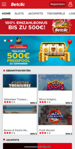 Betclic Casino Mobile Startseite